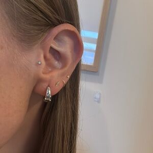 Silver stainless steel and pearl hoops huggie hoop earrings